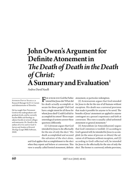 John Owen's Argument for Definite Atonement in the Death of Death In