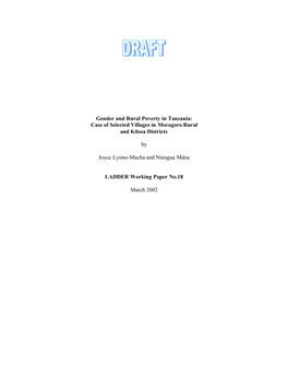 Gender and Rural Poverty in Tanzania: Case of Selected Villages in Morogoro Rural and Kilosa Districts