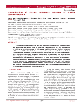 Identification of Distinct Molecular Subtypes of Uterine Carcinosarcoma