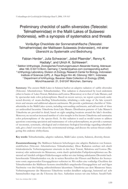 Preliminary Checklist of Sailfin Silversides (Teleostei: Telmatherinidae) in the Malili Lakes of Sulawesi (Indonesia), with a Synopsis of Systematics and Threats