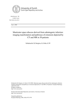 Masticator Space Abscess Derived from Odontogenic Infection: Imaging Manifestation and Pathways of Extension Depicted by CT and MR in 30 Patients