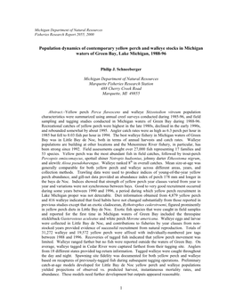 Population Dynamics of Contemporary Yellow Perch and Walleye Stocks in Michigan Waters of Green Bay, Lake Michigan, 1988-96