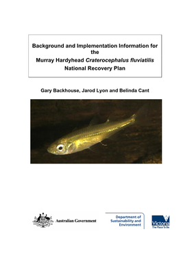 Background and Implementation Information for the Murray Hardyhead Craterocephalus Fluviatilis National Recovery Plan