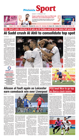 Al Sadd Crush Al Ahli to Consolidate Top Spot