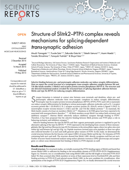 Structure of Slitrk2–Ptpd Complex Reveals Mechanisms for Splicing-Dependent Trans-Synaptic Adhesion