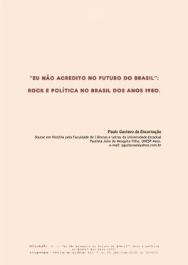 “Eu Não Acredito No Futuro Do Brasil”: Rock E Política No Brasil Dos Anos 1980