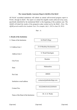 The Annual Quality Assurance Report (AQAR) of the IQAC