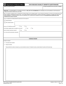 Skin Diseases Disability Benefits Questionnaire