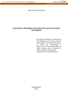 Adris André De Almeida AS RAIAS DA MEMÓRIA E DA IMAGINAÇÃO EM