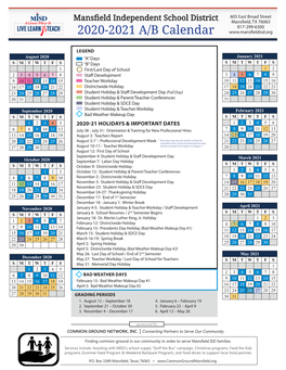 Mansfield Independent School District 2020-2021 A/B Calendar