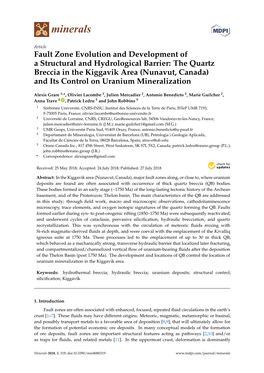 The Quartz Breccia in the Kiggavik Area (Nunavut, Canada) and Its Control on Uranium Mineralization