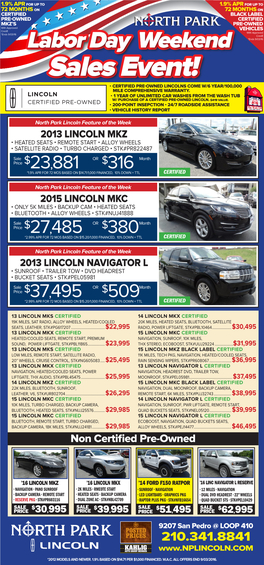 Sales Event! • CERTIFIED PRE-OWNED LINCOLNS COME W/6 YEAR/100,000 MILE COMPREHENSIVE WARRANTY