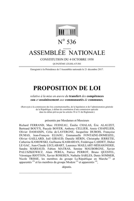 N° 536 Assemblée Nationale Proposition De
