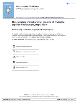 The Complete Mitochondrial Genome of Endoclita Signifer (Lepidoptera, Hepialidae)