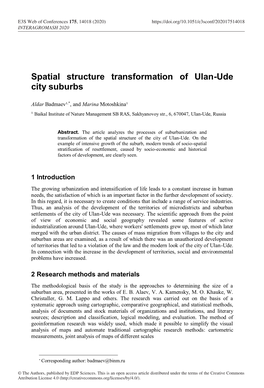 Spatial Structure Transformation of Ulan-Ude City Suburbs