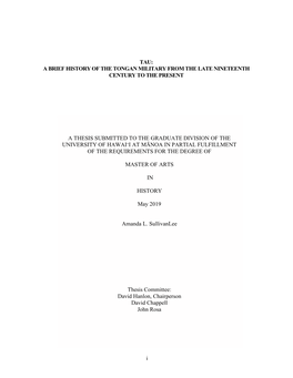 A Brief History of the Tongan Military from the Late Nineteenth Century to the Present