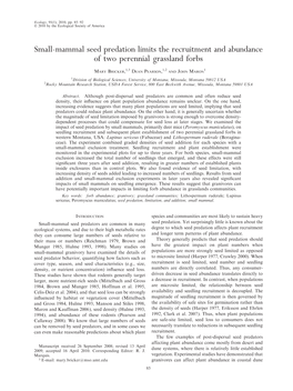 Small-Mammal Seed Predation Limits the Recruitment and Abundance of Two Perennial Grassland Forbs