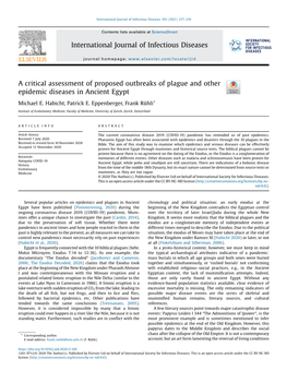 A Critical Assessment of Proposed Outbreaks of Plague and Other Epidemic Diseases in Ancient Egypt