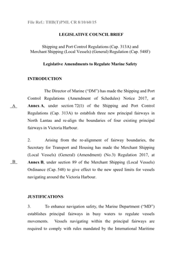 Legislative Council Brief : Shipping and Port Control Regulations