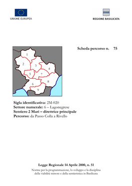 2M-020 Settore Numerale: 6 – Lagonegrese Sentiero 2 Mari – Direttrice Principale Percorso: Da Passo Colla a Rivello