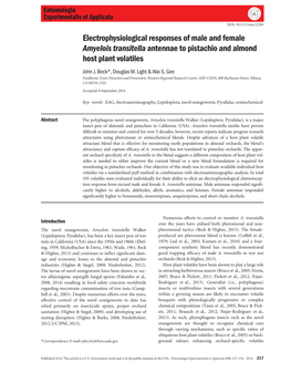 Electrophysiological Responses of Male and Female Amyelois Transitella Antennae to Pistachio and Almond Host Plant Volatiles