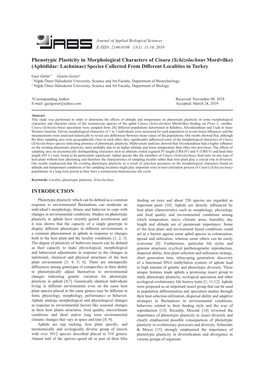 Phenotypic Plasticity in Morphological Characters of Cinara (Schizolachnus Mordvilko) (Aphididae: Lachninae) Species Collected from Different Localities in Turkey