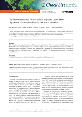 Distributional Records for Loxopholis Rugiceps Cope, 1869 (Squamata, Gymnophthalmidae) in Central America