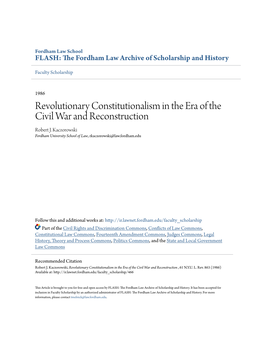 Revolutionary Constitutionalism in the Era of the Civil War and Reconstruction Robert J