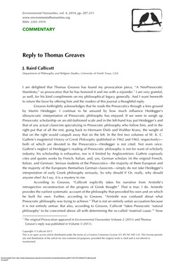 Reply to Thomas Greaves