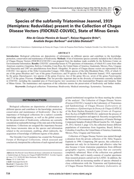 Hemiptera: Reduviidae) Present in the Collection of Chagas Disease Vectors (FIOCRUZ-COLVEC), State of Minas Gerais