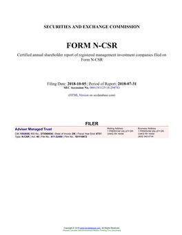 Adviser Managed Trust Form N-CSR Filed 2018-10-05