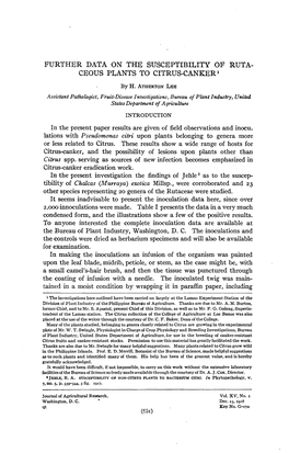 Further Data on the Susceptibility of Ruta- Ceous Plants to Citrus-Canker1