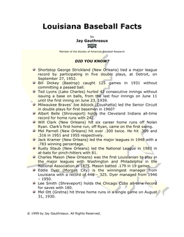 Louisiana Baseball Facts