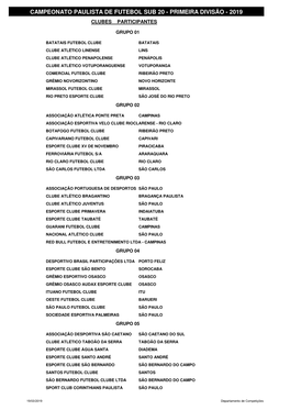 (Tabela Campeonato Sub 20