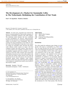 The Development of a Market for Sustainable Coffee in the Netherlands: Rethinking the Contribution of Fair Trade