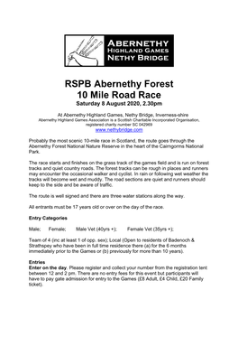 RSPB Abernethy Forest 10 Mile Road Race Saturday 8 August 2020, 2.30Pm