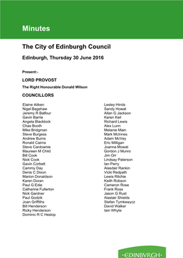 Minutes the City of Edinburgh Council Edinburgh, Thursday 30 June 2016