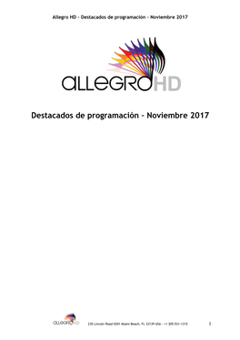 Destacados De Programación – Noviembre 2017