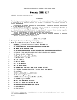 Senate Bill 927 Sponsored by COMMITTEE on JUDICIARY