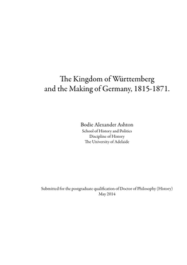 The Kingdom of Wurttenmerg and the Making of Germany, 1815-1871