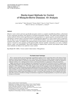 Sterile-Insect Methods for Control of Mosquito-Borne Diseases: an Analysis