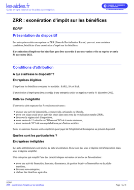 ZRR : Exonération D'impôt Sur Les Bénéfices