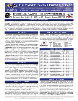 Baltimore Ravens Press Release
