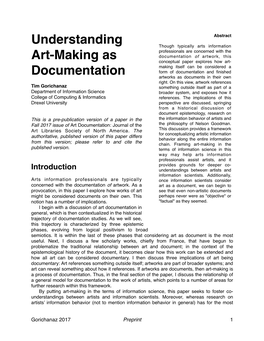 Understanding Art-Making As Documentation