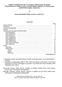 First Evidence of an Early Miocene Marine Teleostean Fish Fauna (Otoliths) from La Paillade (Montpellier, France)