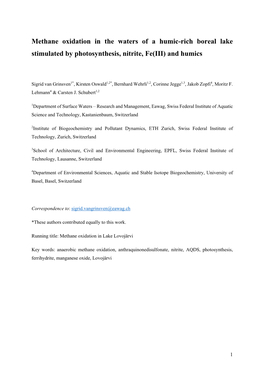 Methane Oxidation in the Waters of a Humic-Rich Boreal Lake Stimulated by Photosynthesis, Nitrite, Fe(III) and Humics