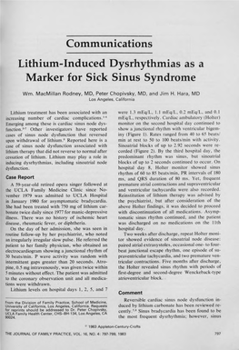 Communications Lithium-Induced Dysrhythmias As a Marker for Sick Sinus Syndrome