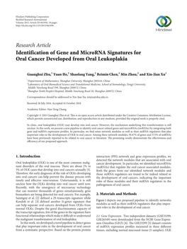 Identification of Gene and Microrna Signatures for Oral Cancer Developed from Oral Leukoplakia