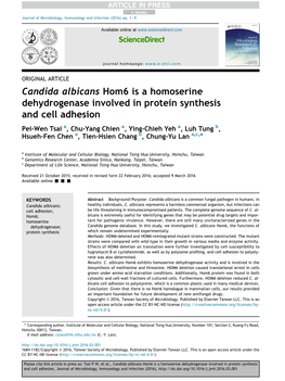 Candida Albicans Hom6 Is a Homoserine Dehydrogenase