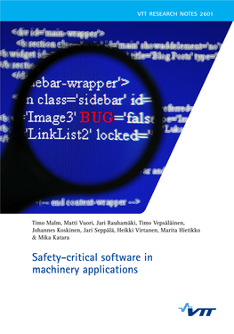 Safety-Critical Software in Machinery Applications • Vtt Research Notes 2601